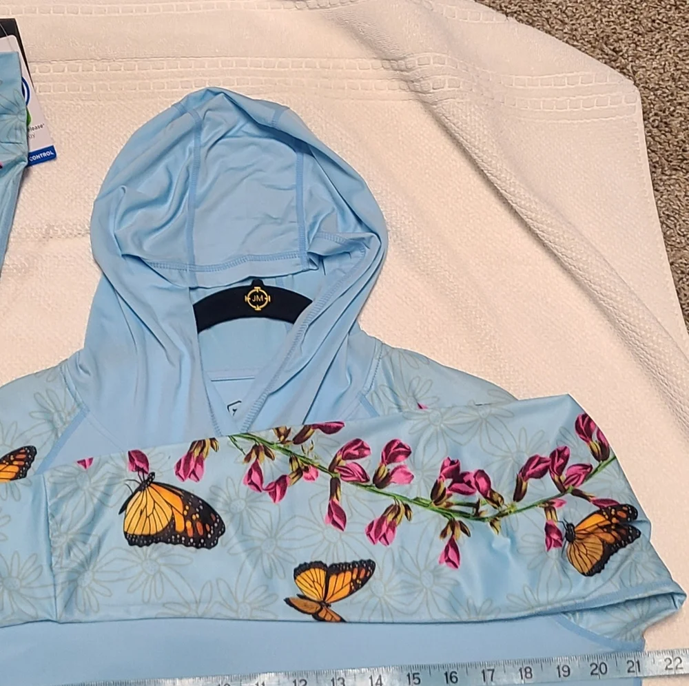 Light Blue UV Protection Hoodie Long Sleeve with Butterfly & Floral Sleeve Print - Picture 9 of 9